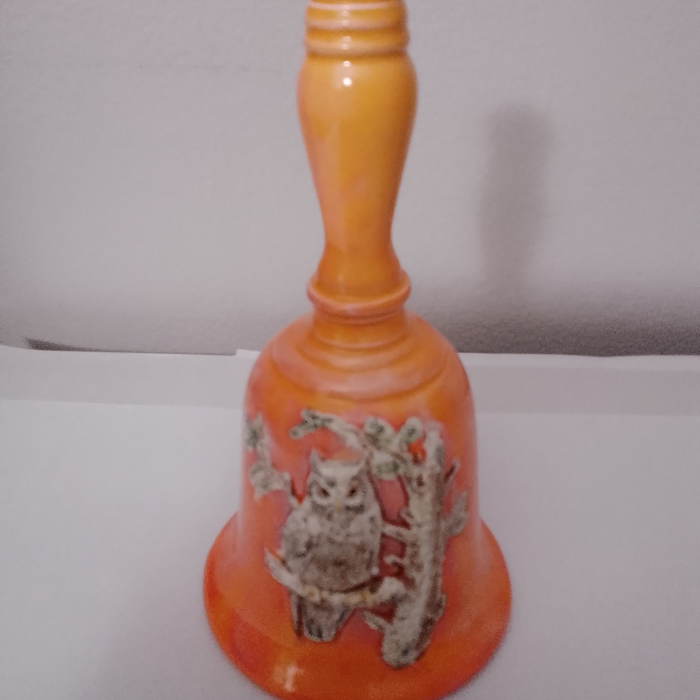 Orange Owl Signed Decorative Bell
